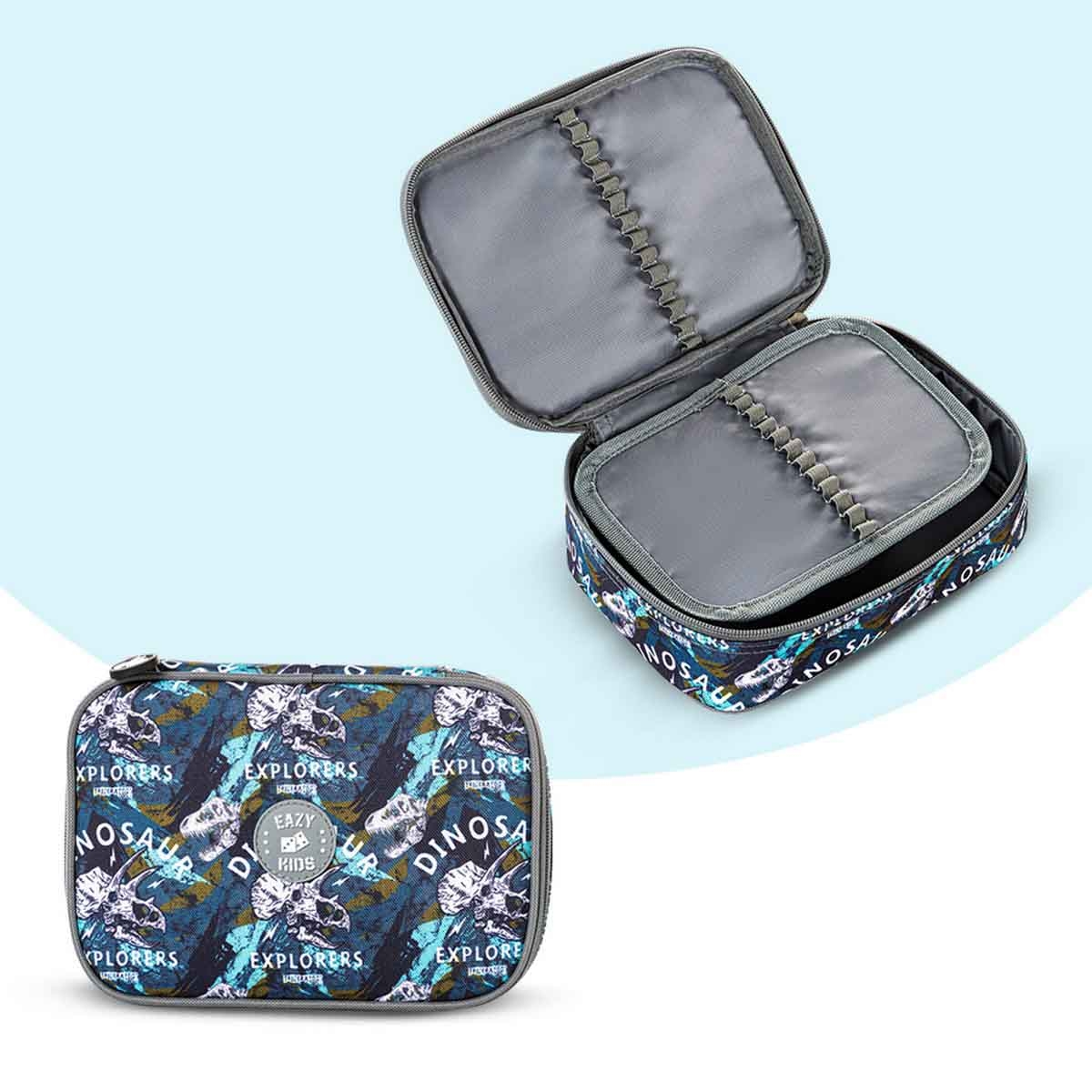 إيزي كيدز حقيبة ظهر 8 في 1 مقاس 18 إنش بتصميم تي ريكس مع حقيبة غداء ومقلمة