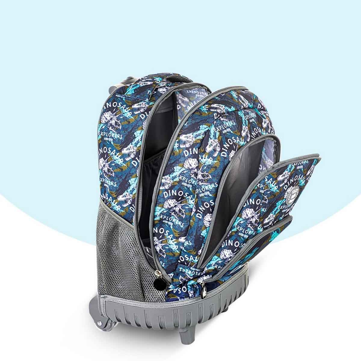 إيزي كيدز حقيبة ظهر 8 في 1 مقاس 18 إنش بتصميم تي ريكس مع حقيبة غداء ومقلمة