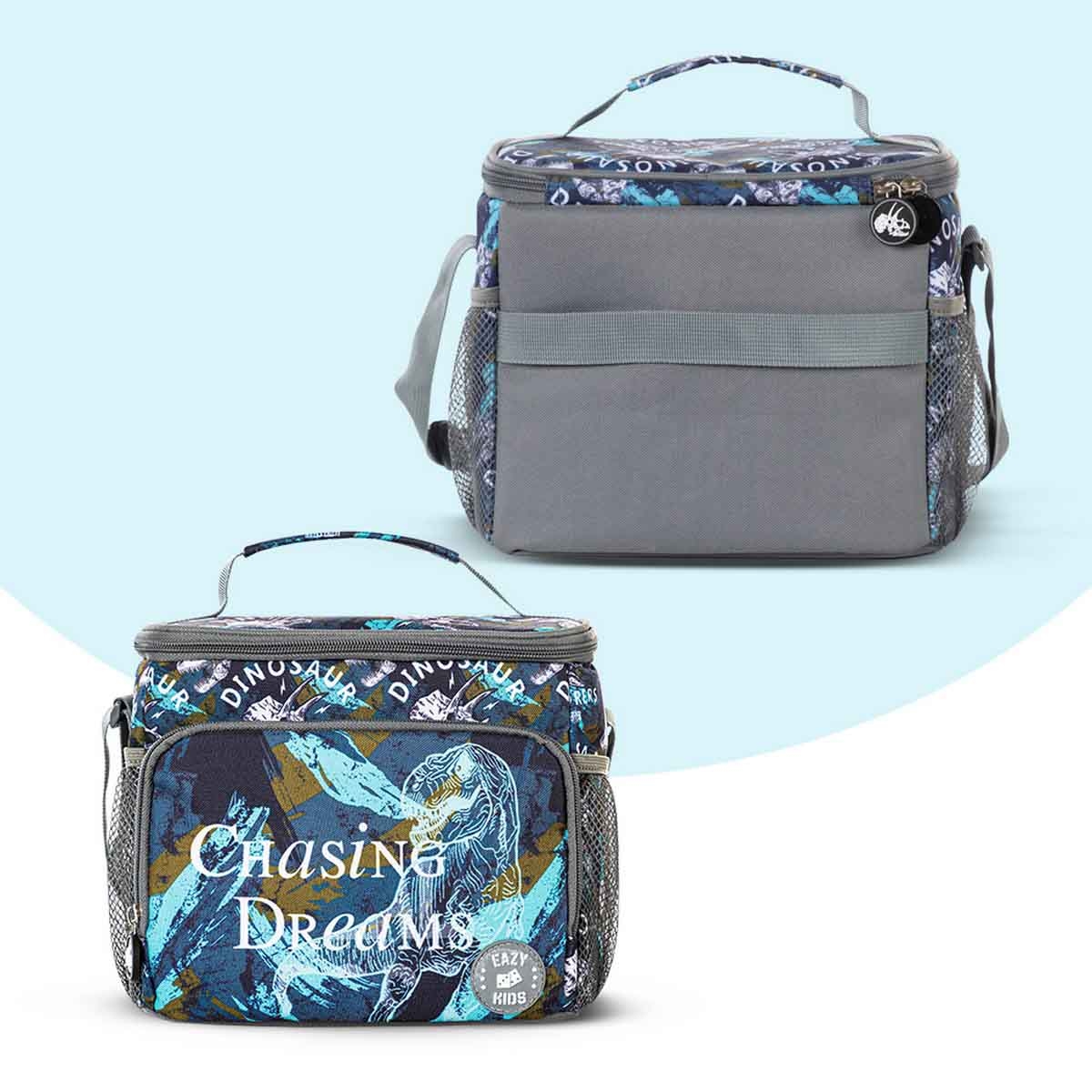 إيزي كيدز حقيبة ظهر 8 في 1 مقاس 18 إنش بتصميم تي ريكس مع حقيبة غداء ومقلمة