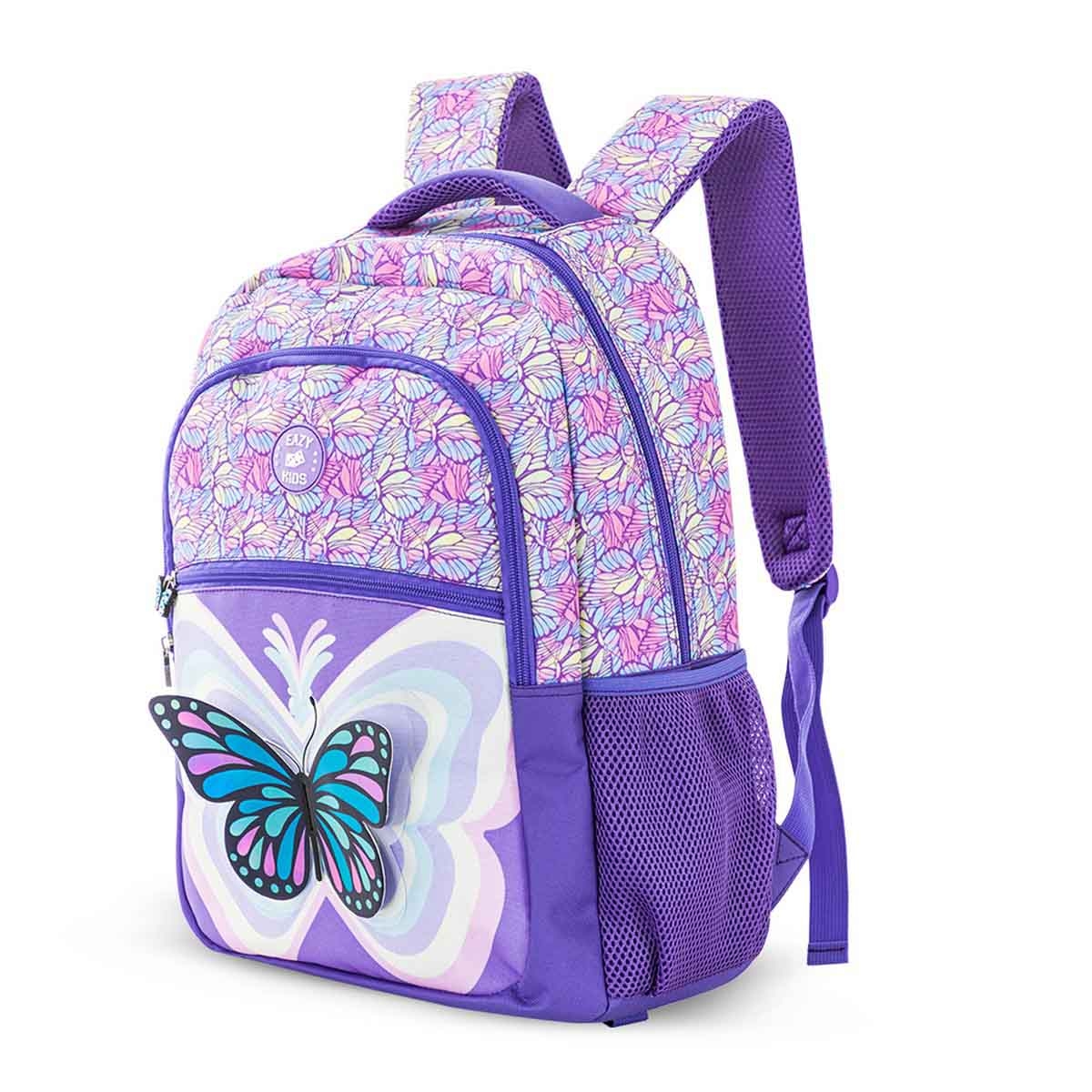 Eazy Kids 18" 3D Butterfly 9-in-1 Backpack with 4 Wheel Trolley, Lunch Bag & Pencil Case