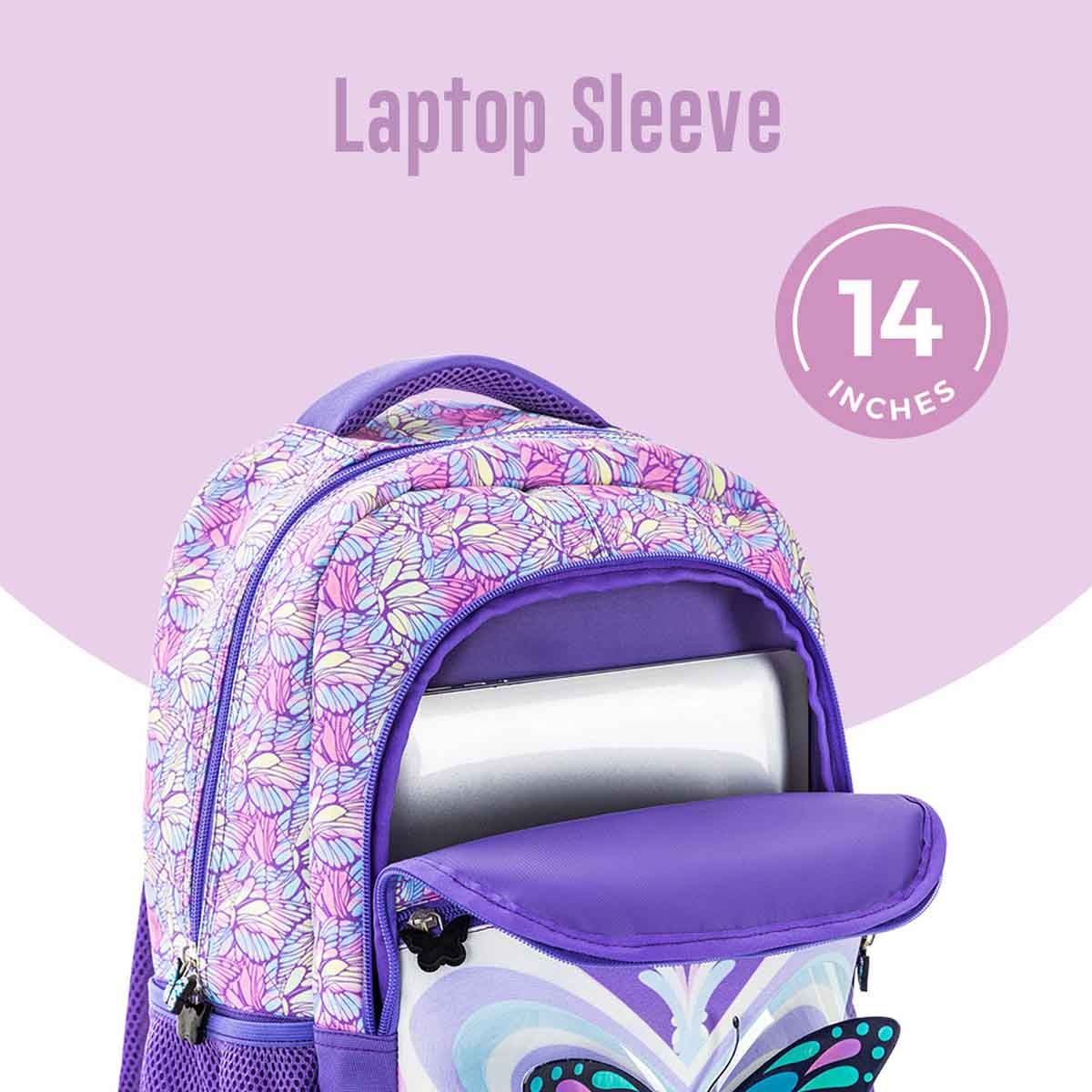Eazy Kids 18" 3D Butterfly 9-in-1 Backpack with 4 Wheel Trolley, Lunch Bag & Pencil Case