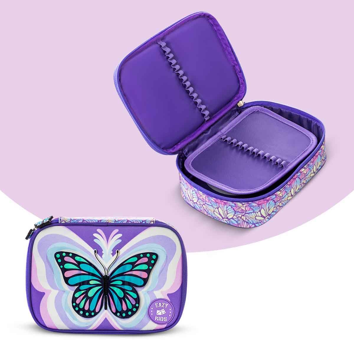 Eazy Kids 18" 3D Butterfly 9-in-1 Backpack with 4 Wheel Trolley, Lunch Bag & Pencil Case