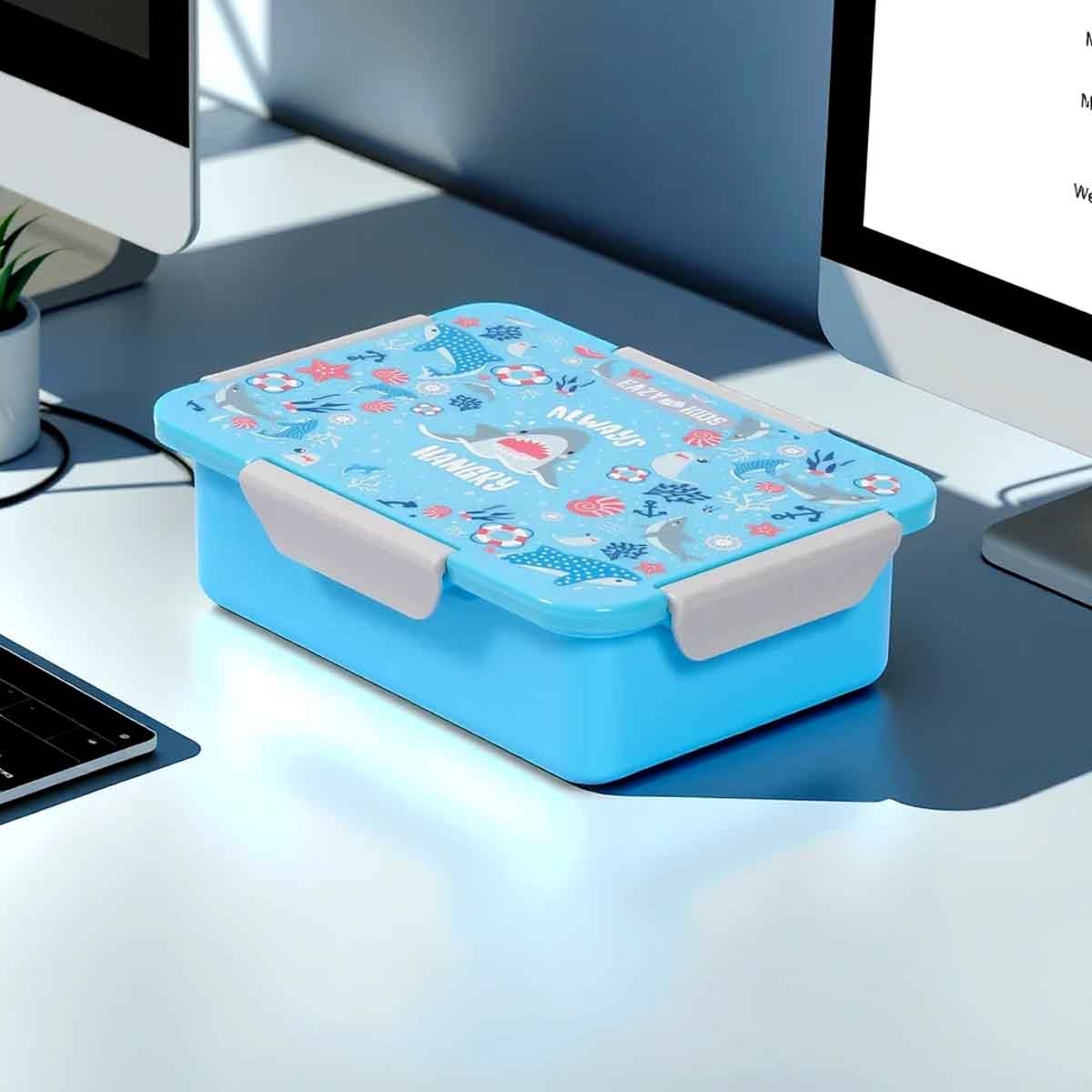 إيزي كيدز صندوق غداء بنتو قابل للتقسيم 1/2/3/4 أقسام بسعة 850 مل بتصميم قرش