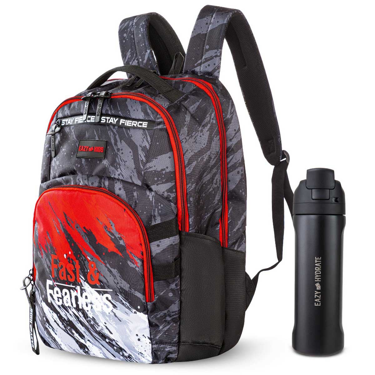 Eazy Kids 20" Fast & Fearless School Backpack with 710ml Stainless Steel Water Bottle