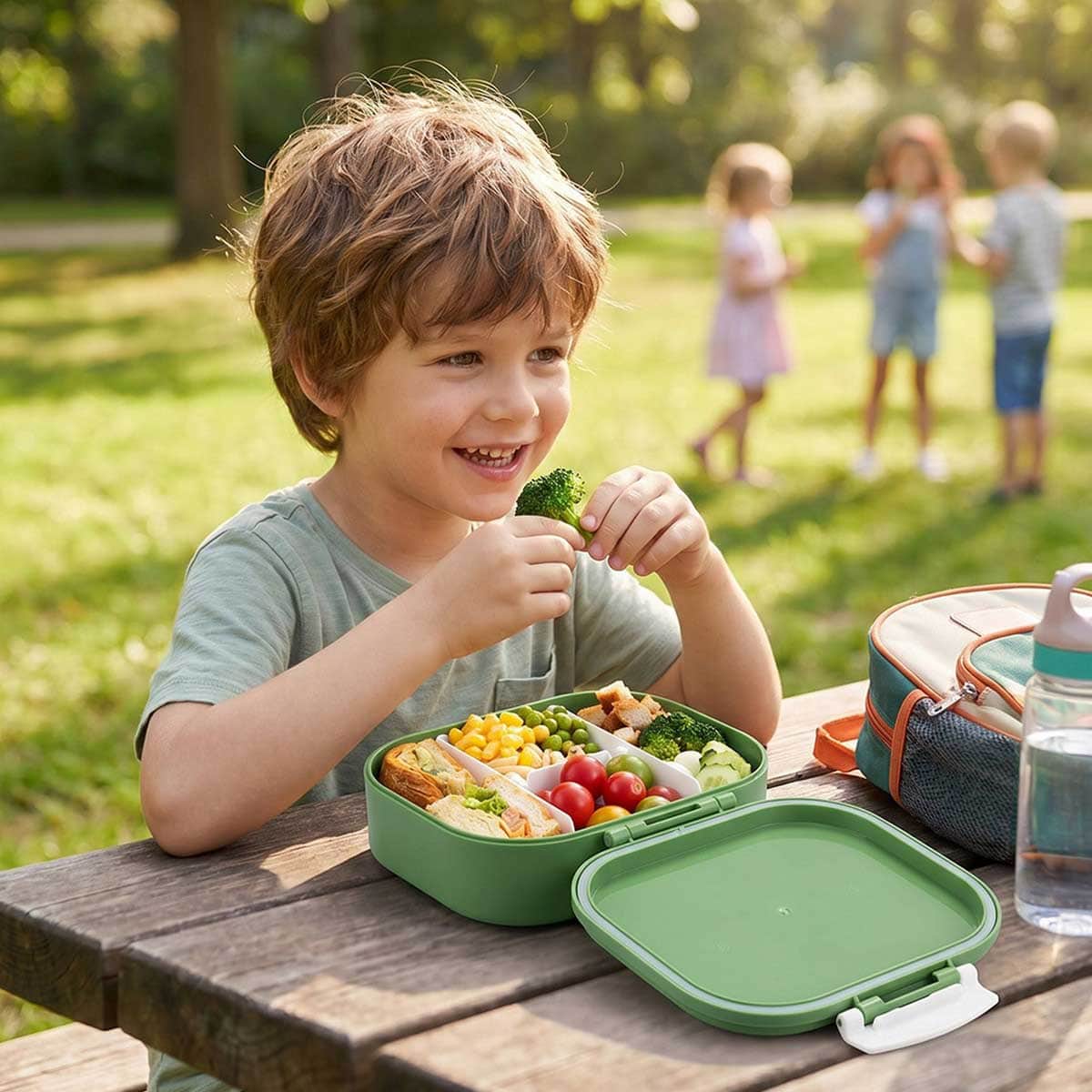 Eazy Kids 2-Piece 1200ml + 760ml Dino Green Bento Lunch Box Set