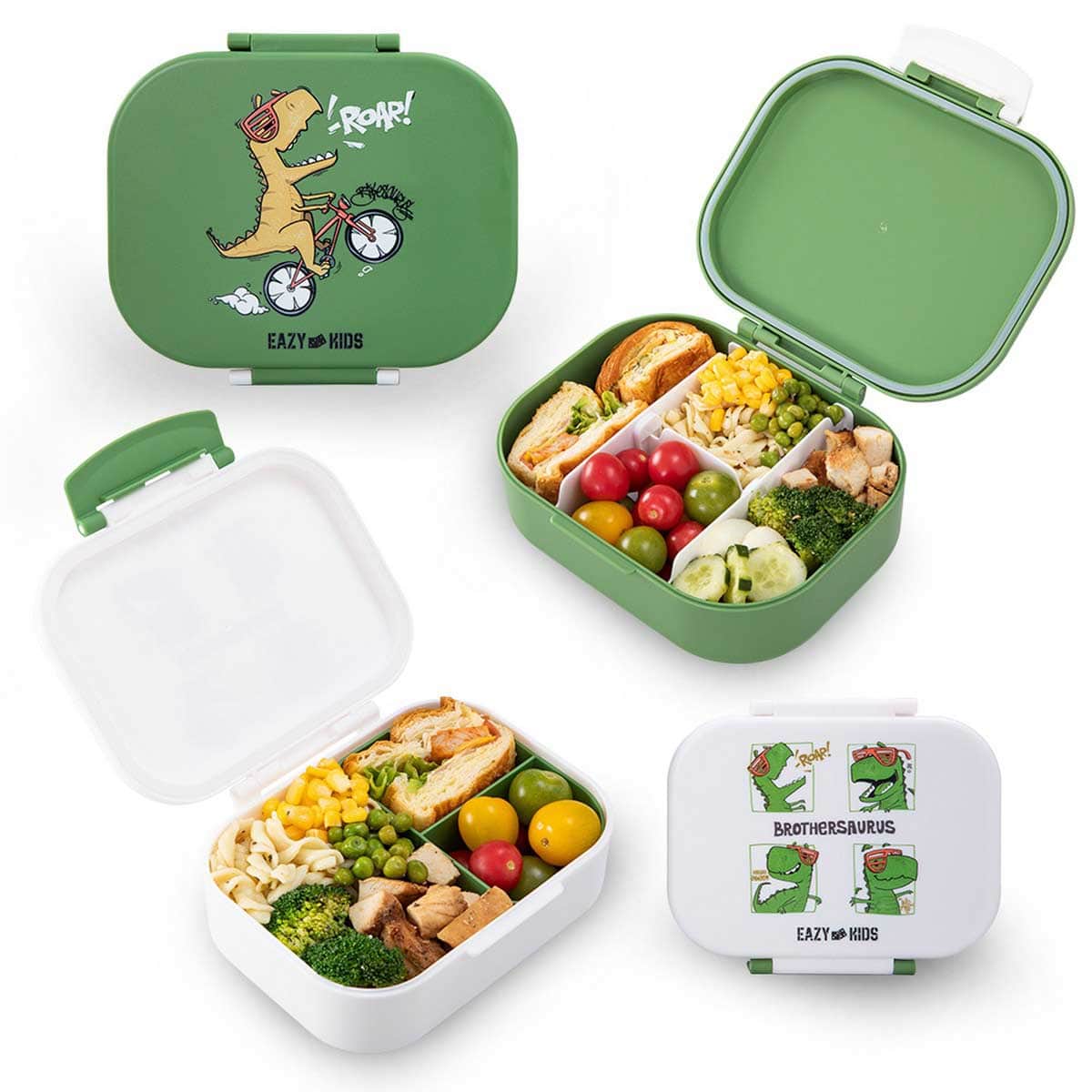 Eazy Kids 2-Piece 1200ml + 760ml Dino Green Bento Lunch Box Set