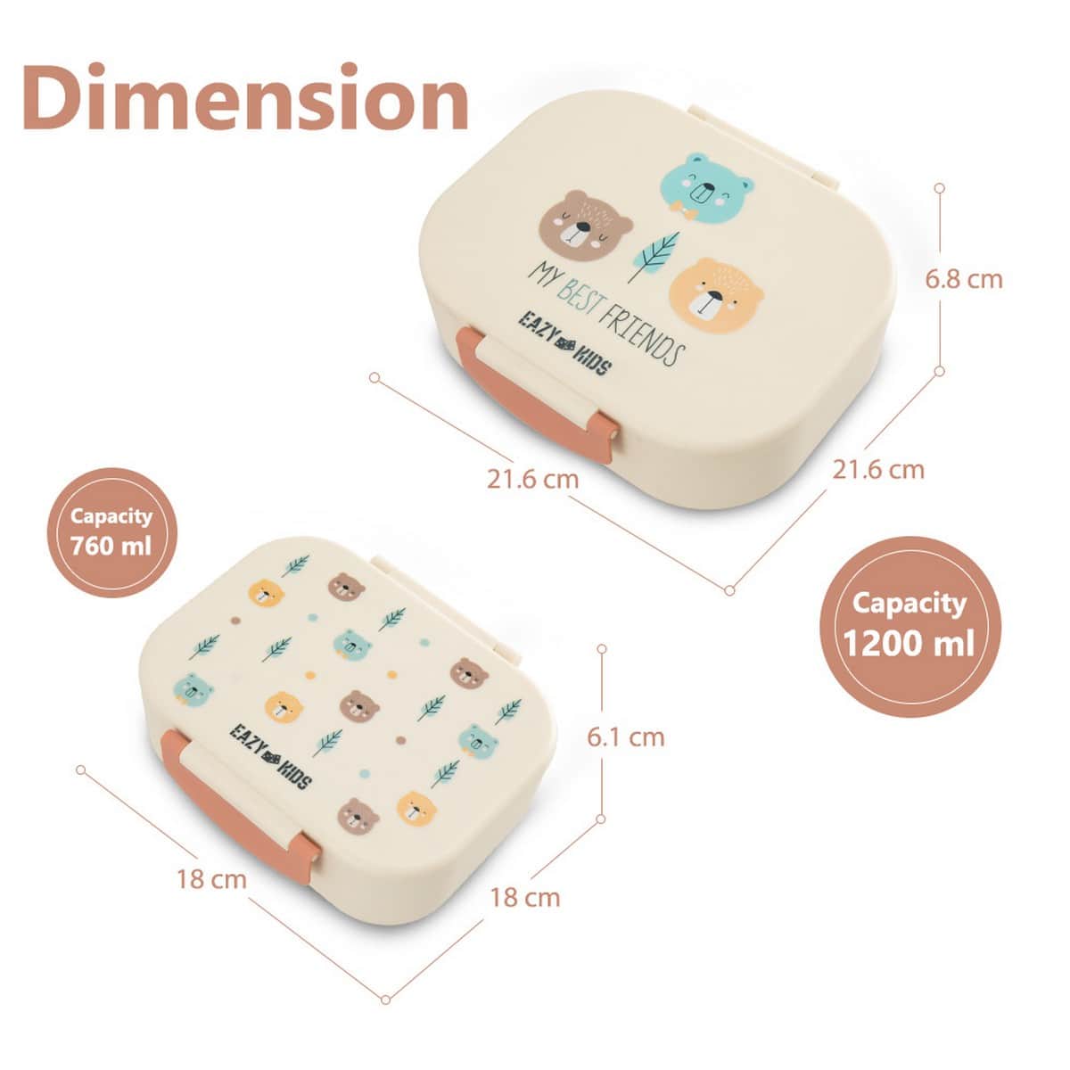 Eazy Kids 2-Piece 1200ml + 760ml Friend Ivory Bento Lunch Box Set