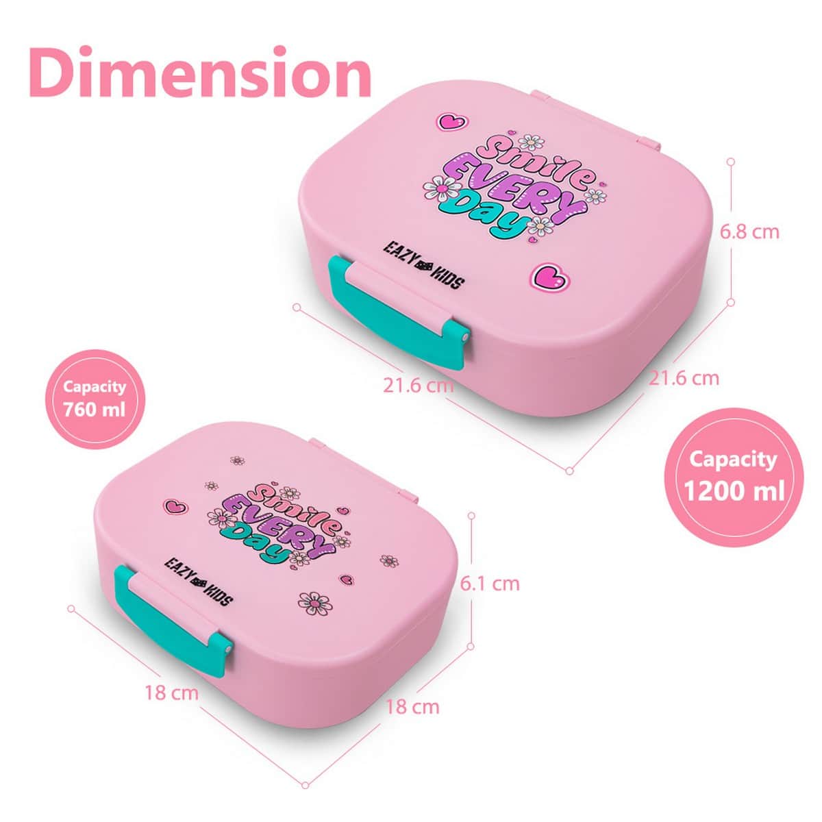 Eazy Kids 2-Piece 1200ml + 760ml Shine Pink Bento Lunch Box Set