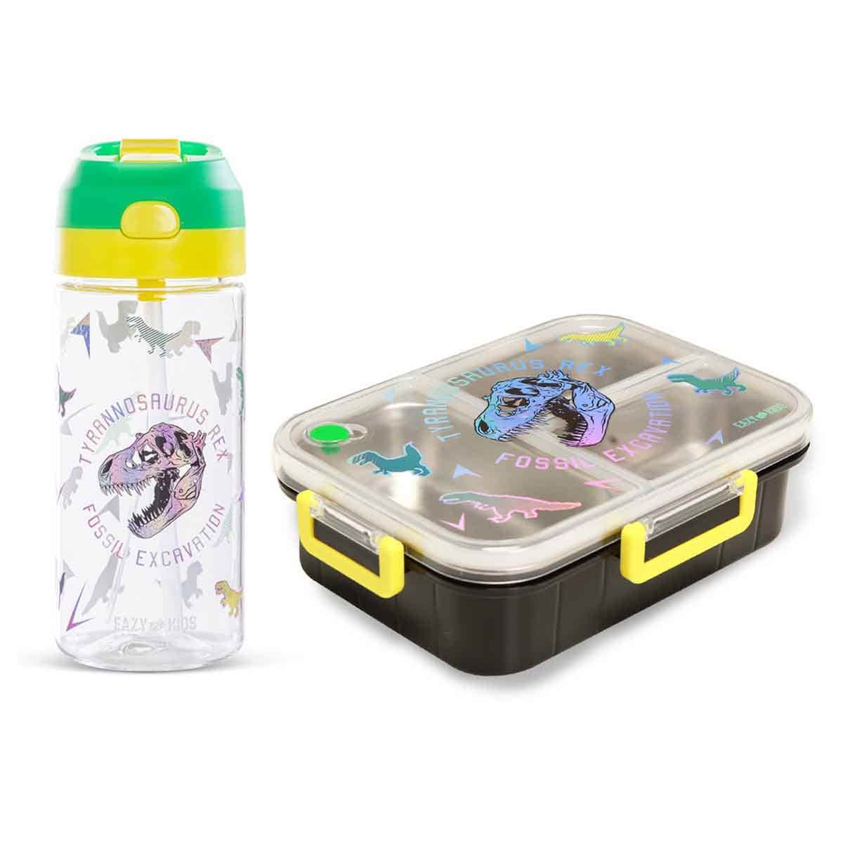 Eazy Kids 800ml T- Rex 3-Compartment Stainless Steel Bento Lunch Box with Water Bottle