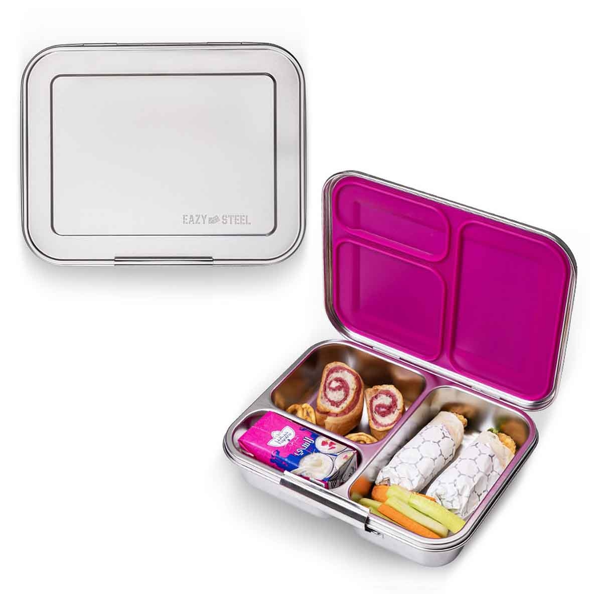 Eazy Kids Pink 3-Compartment Bento Steel Lunch Box