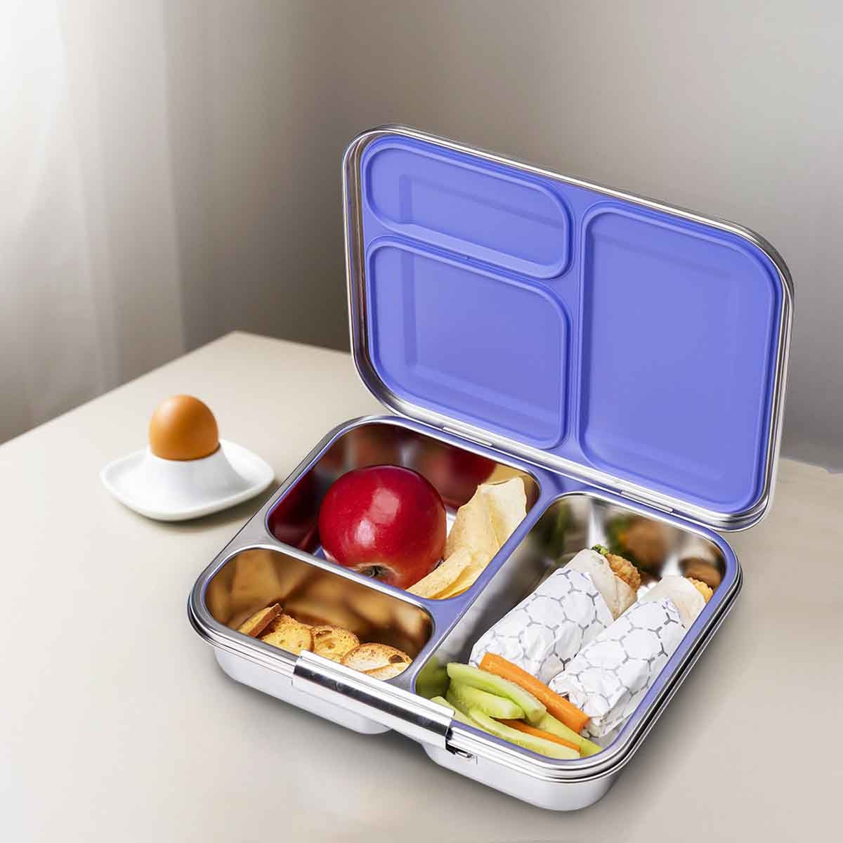 Eazy Kids Purple 3-Compartment Bento Steel Lunch Box