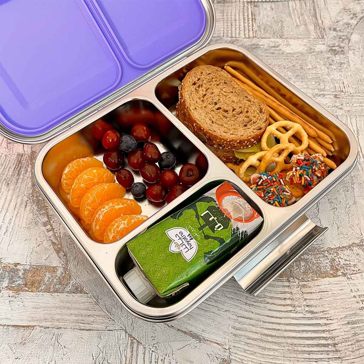 Eazy Kids Purple 3-Compartment Bento Steel Lunch Box