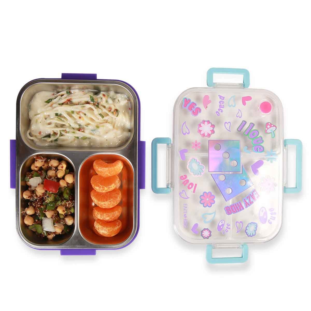 Eazy Kids 800ml Floral 3-Compartment Stainless Steel Bento Lunch Box
