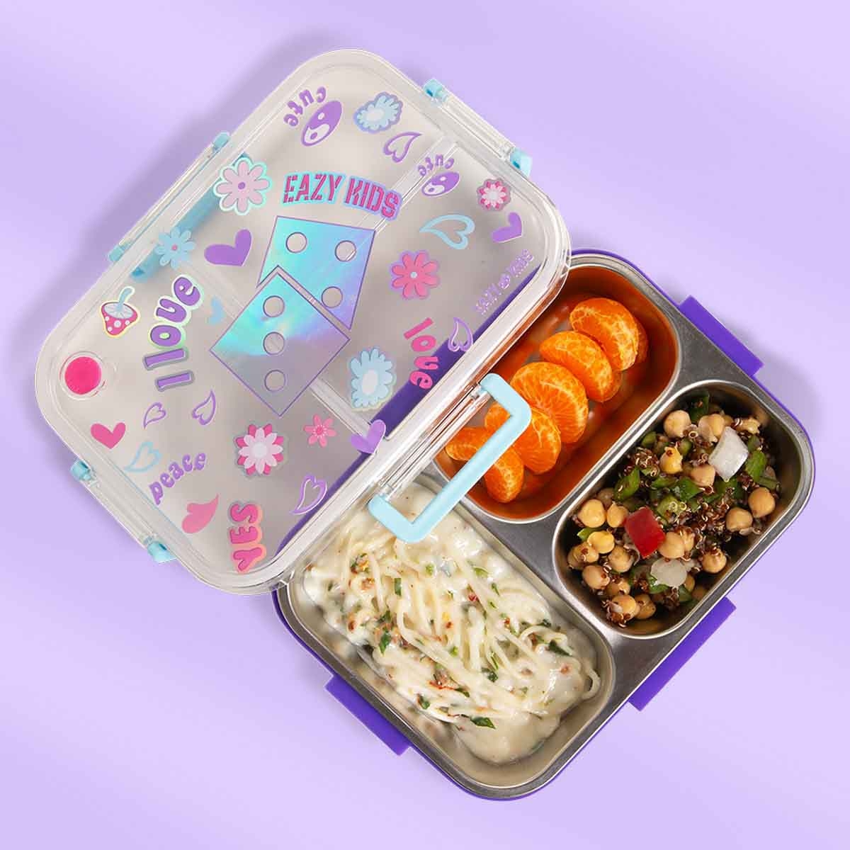 Eazy Kids 800ml Floral 3-Compartment Stainless Steel Bento Lunch Box