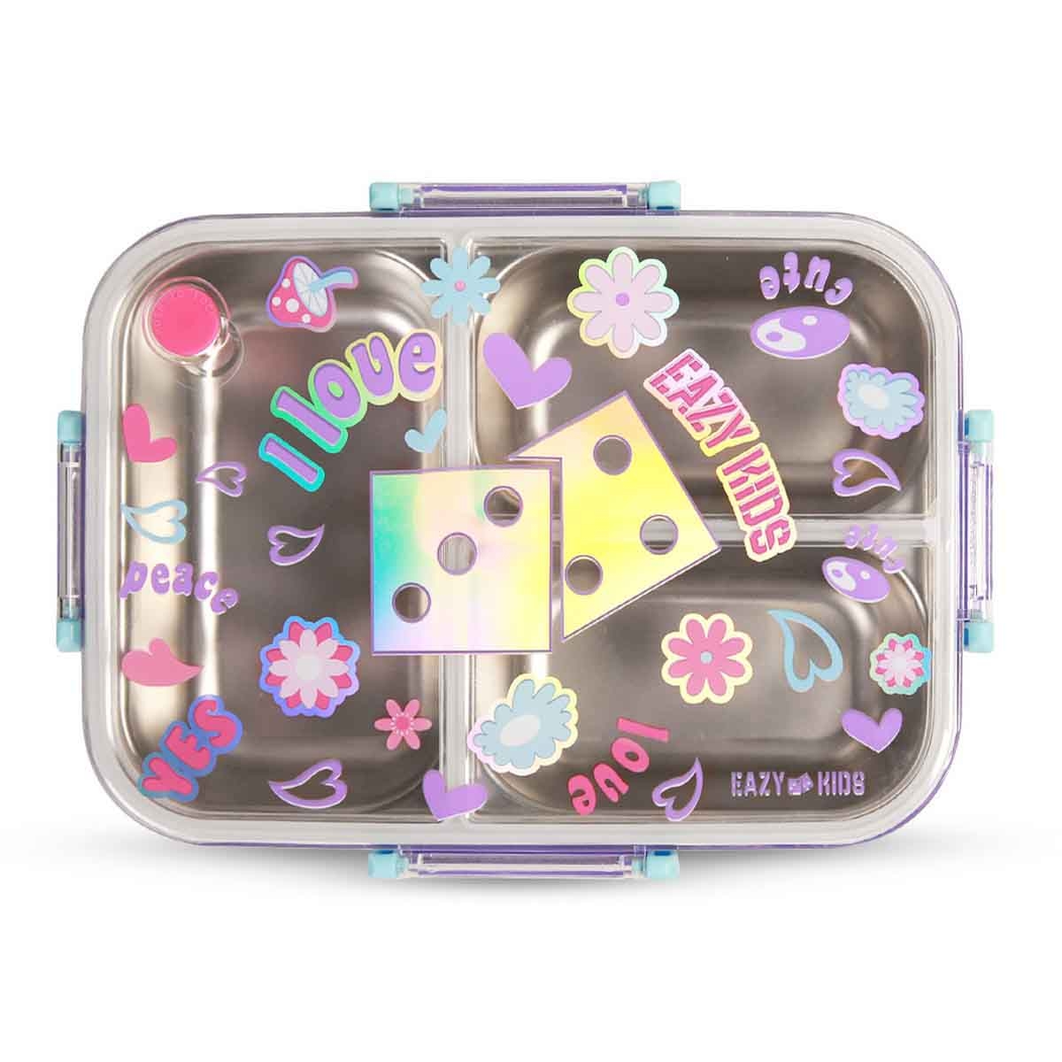 Eazy Kids 800ml Floral 3-Compartment Stainless Steel Bento Lunch Box
