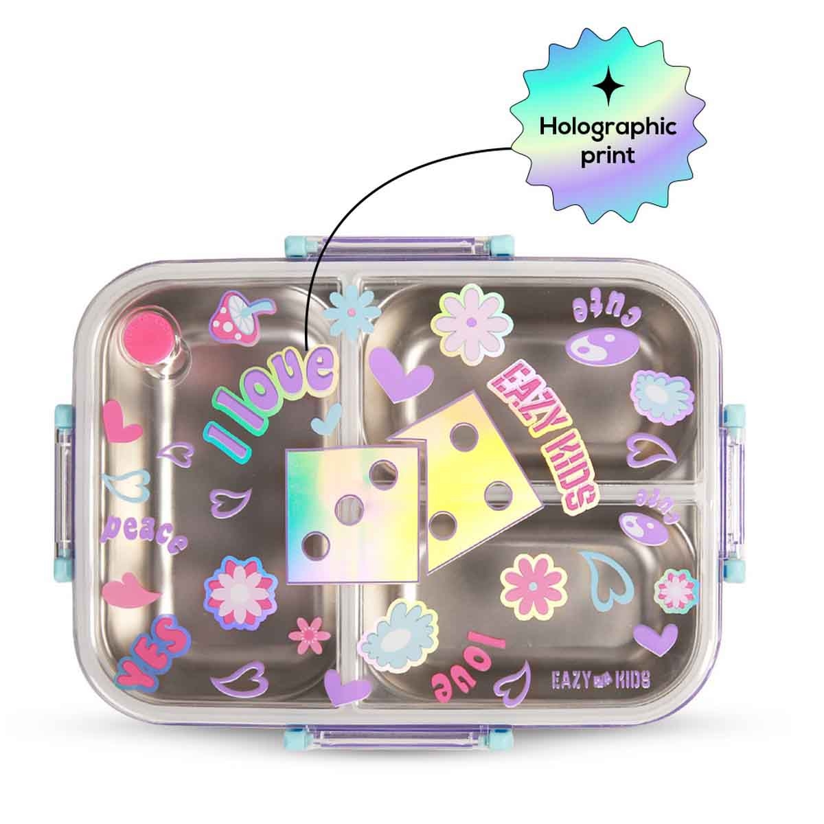 Eazy Kids 800ml Floral 3-Compartment Stainless Steel Bento Lunch Box