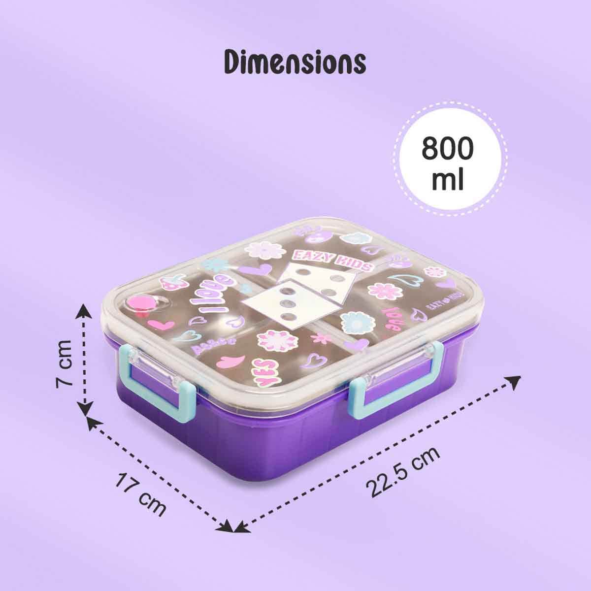 Eazy Kids 800ml Floral 3-Compartment Stainless Steel Bento Lunch Box