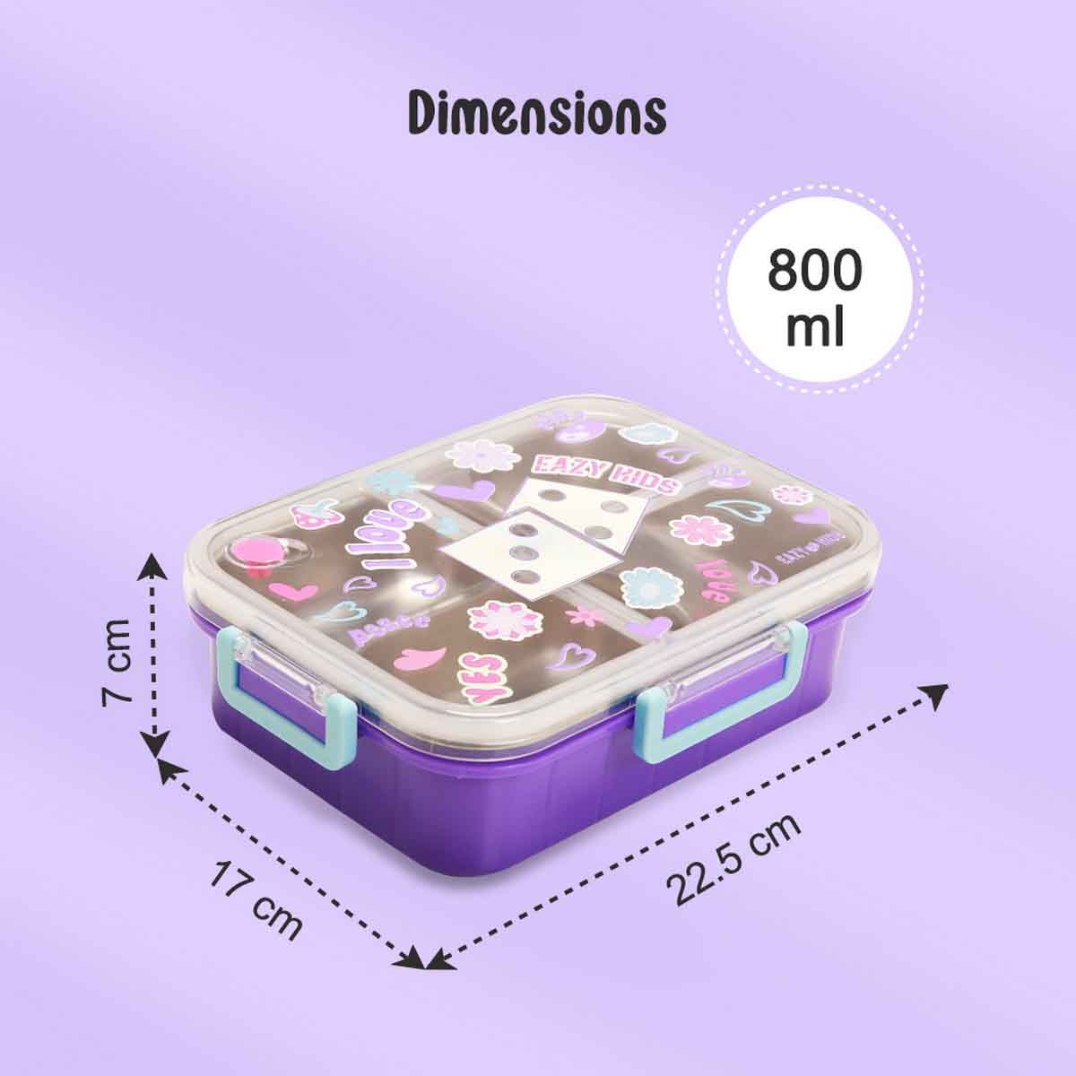 Eazy Kids 800ml Floral 3-Compartment Stainless Steel Bento Lunch Box