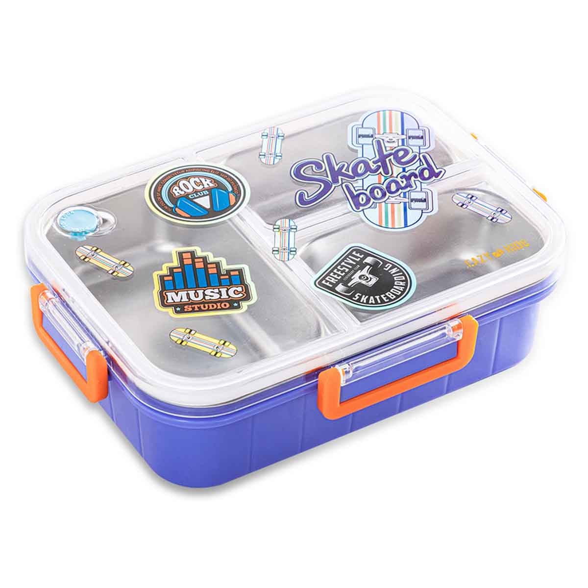 Eazy Kids 800ml Skate Board 3-Compartment Stainless Steel Bento Lunch Box