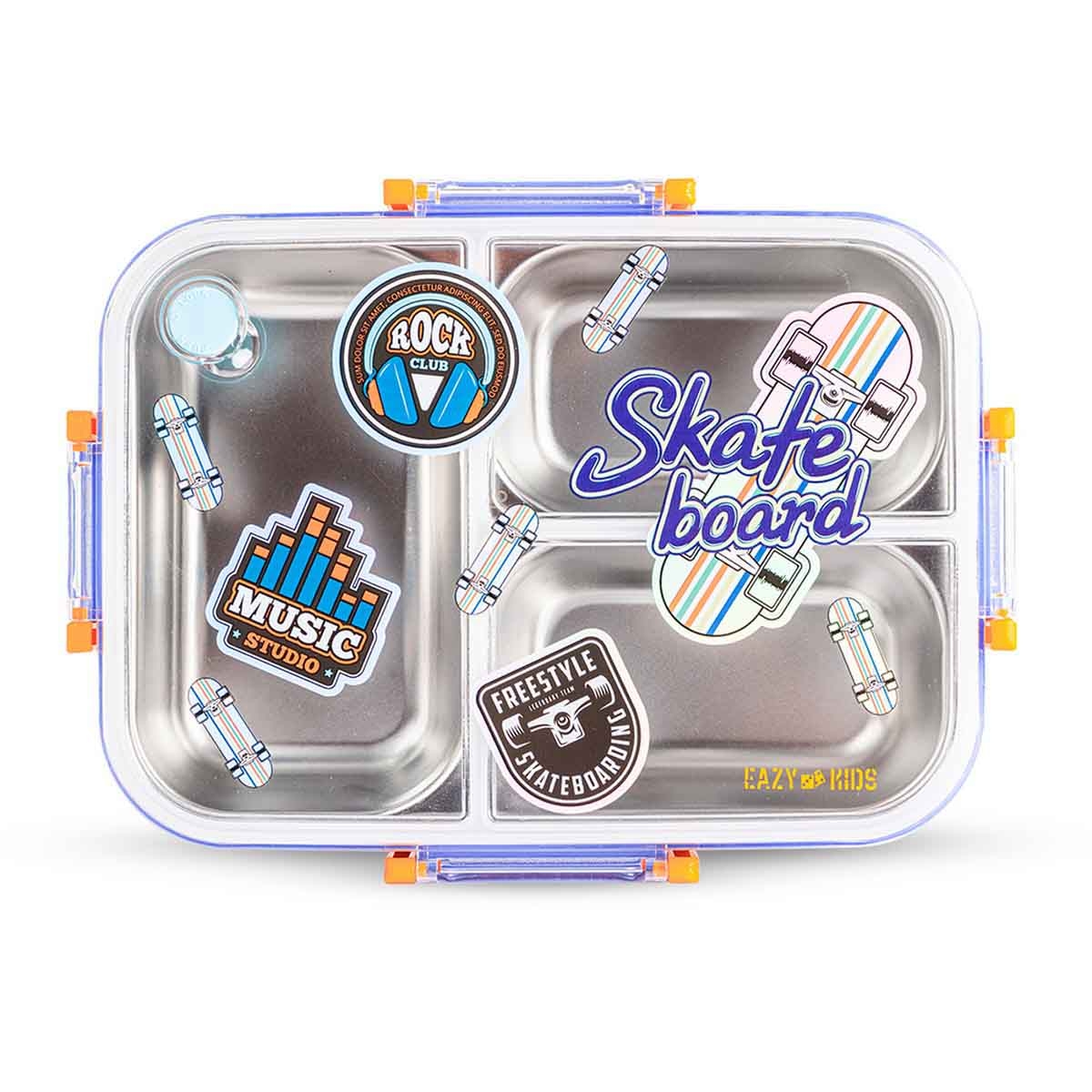 إيزي كيدز صندوق غداء بنتو من ستانلس ستيل بسعة 800 مل بثلاثة أقسام بتصميم سكايت بورد