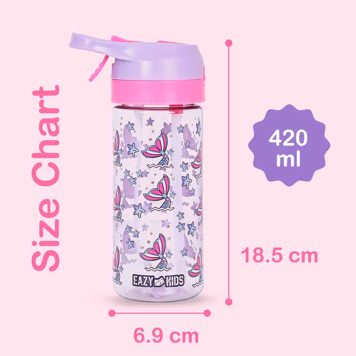 Eazy Kids 420ml Double Wall Insulated Steel Mermaid Water Bottle with Spray Unisex, 3-4 Years