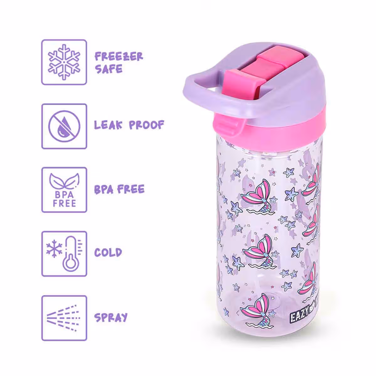 Eazy Kids 420ml Double Wall Insulated Steel Mermaid Water Bottle with Spray Unisex, 3-4 Years