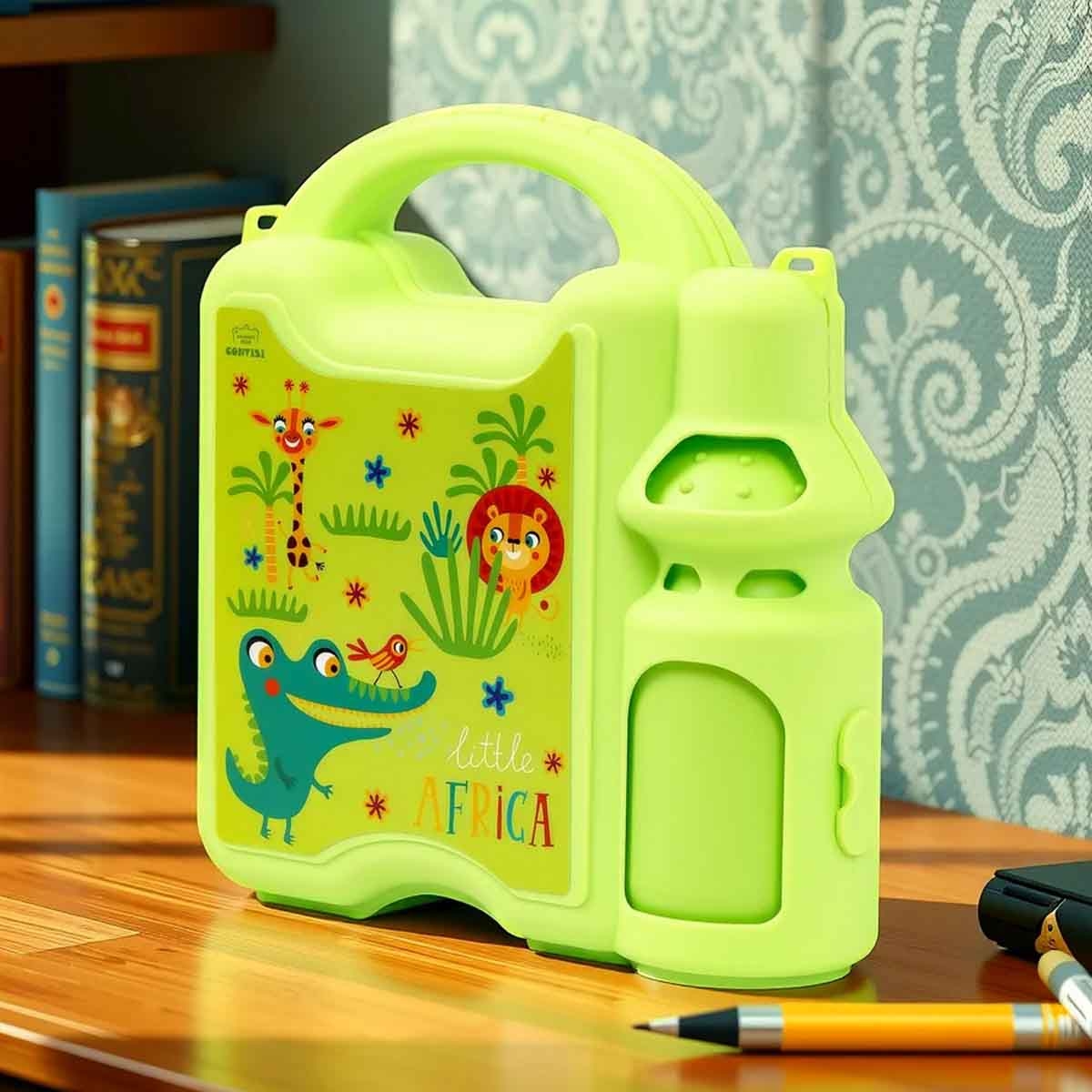 Eazy Kids 450ml Green Lunch Box with Bottle Unisex, 3-4 Years