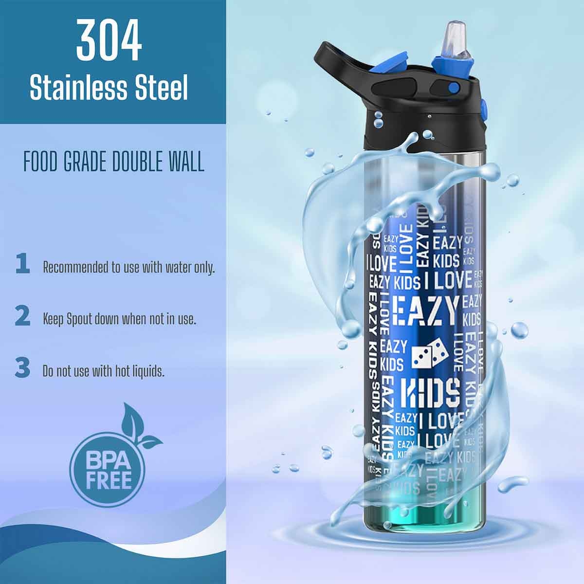 Eazy Kids 530ml Double Wall Stainless Steel Blue Water Bottle Unisex, 3-4 Years