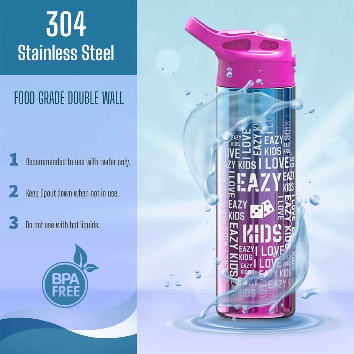 Eazy Kids 530ml Double Wall Stainless Steel Pink Water Bottle Unisex, 3-4 Years