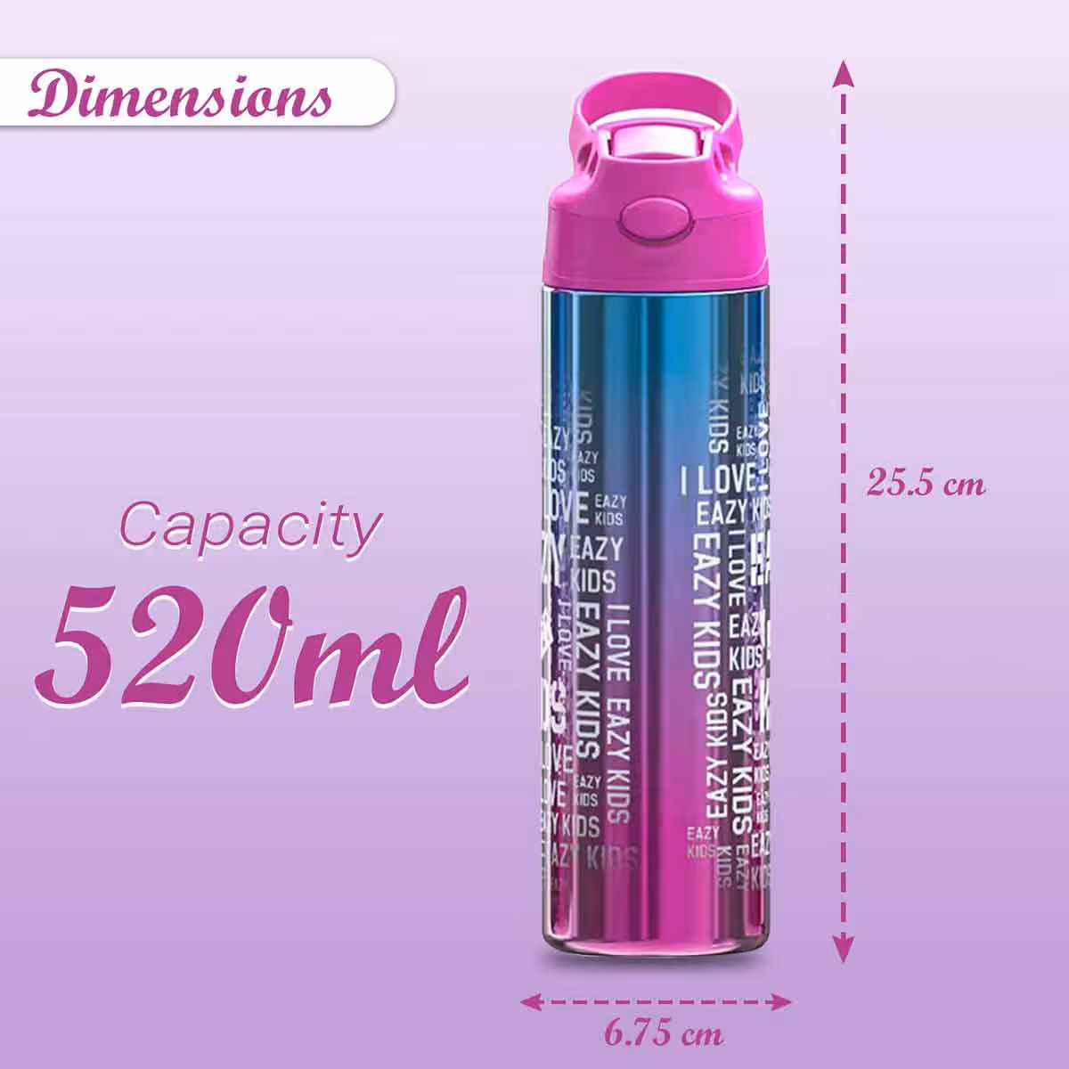 Eazy Kids 530ml Double Wall Stainless Steel Pink Water Bottle Unisex, 3-4 Years
