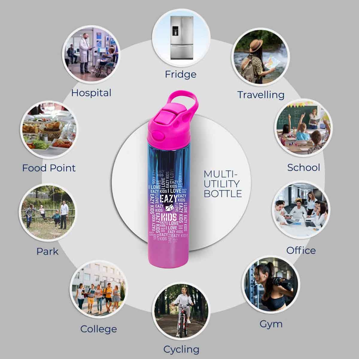 Eazy Kids 530ml Double Wall Stainless Steel Pink Water Bottle Unisex, 3-4 Years