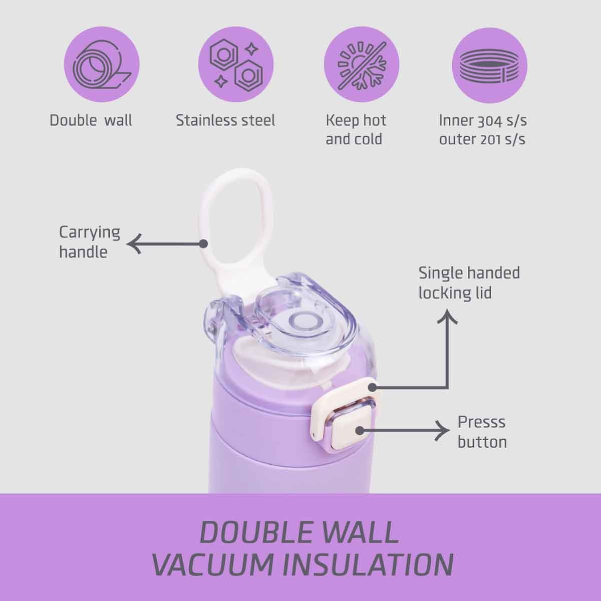 إيزي كيدز زجاجة ماء سفر معزولة 550 مل بنفسجي للجنسين، 3-4 سنوات