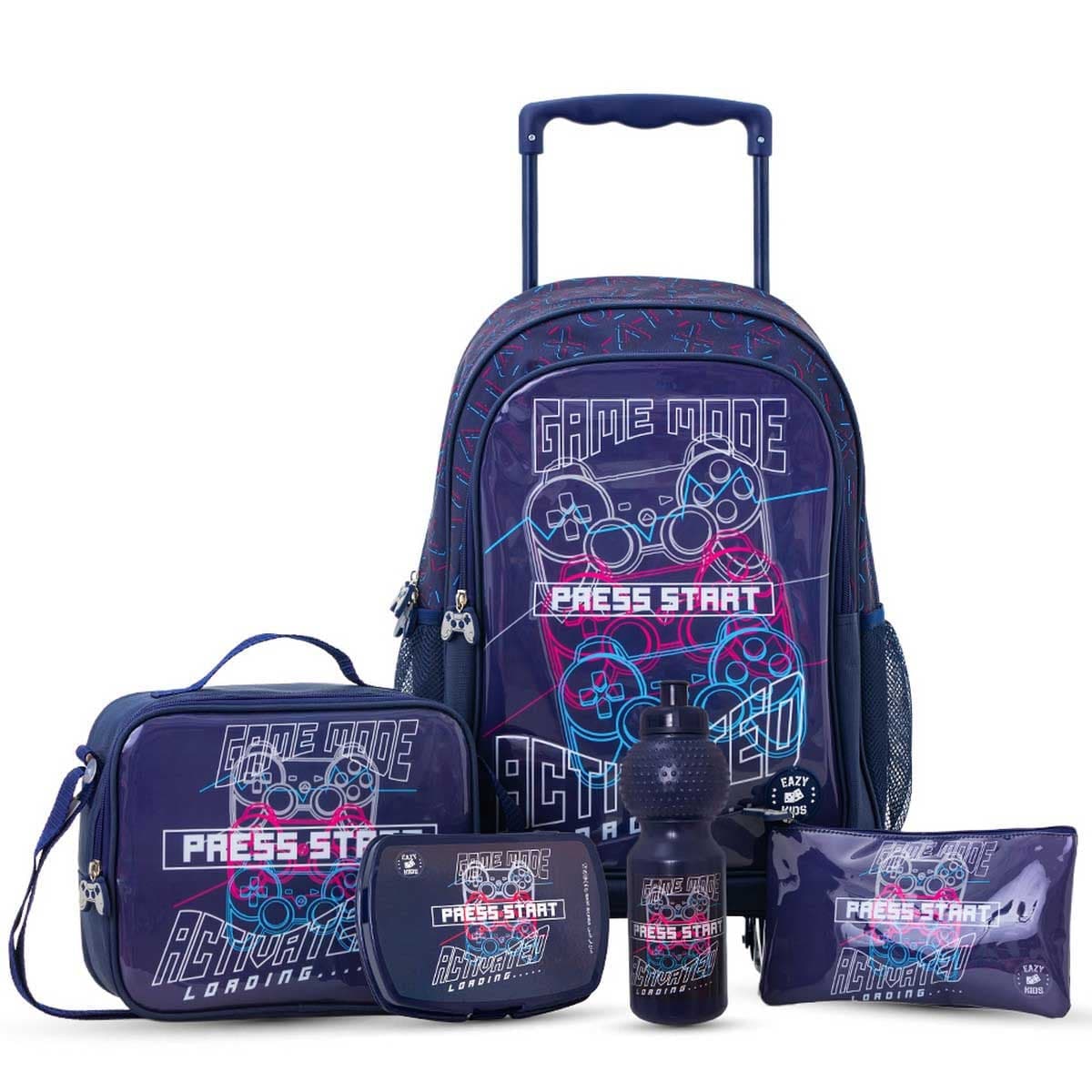 Eazy Kids 5-Piece 17” Game Mode Trolley School Bag Combo Set