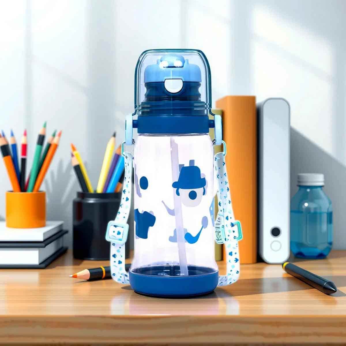 Eazy Kids 600ml Blue Water Bottle with Straw Unisex, 3-4 Years