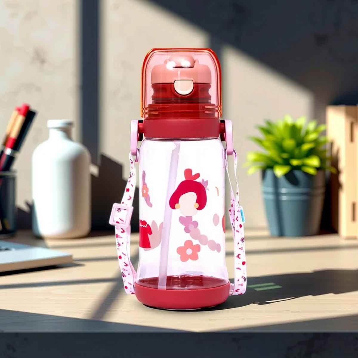 إيزي كيدز زجاجة ماء 600 مل وردي مع شفاط للجنسين، 3-4 سنوات