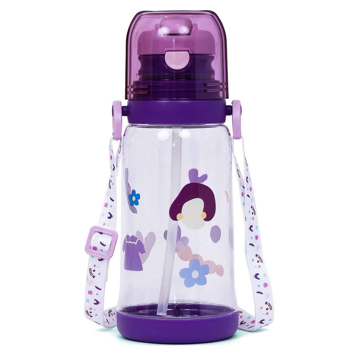 Eazy Kids 600ml Purple Water Bottle with Straw Unisex, 3-4 Years