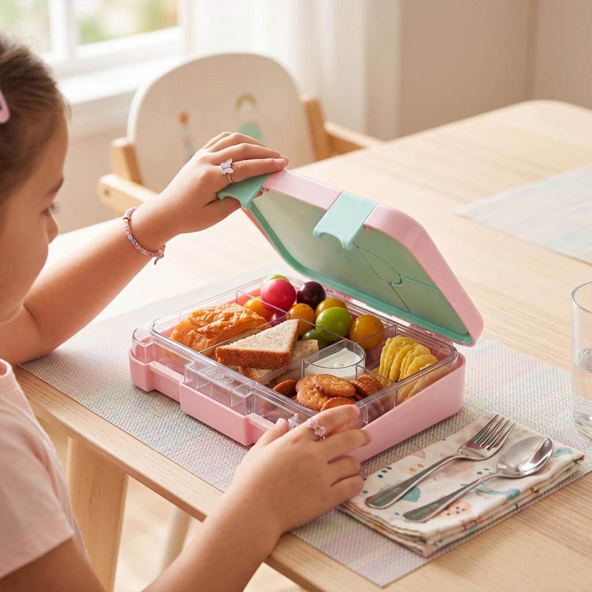 Eazy Kids 640ml Always Believe Pink Convertible Bento Lunch Box with Insulated Water Bottle