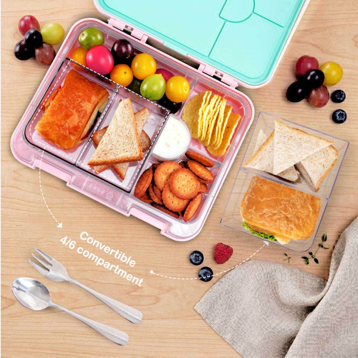 Eazy Kids 640ml Always Believe Pink Convertible Bento Lunch Box with Insulated Water Bottle
