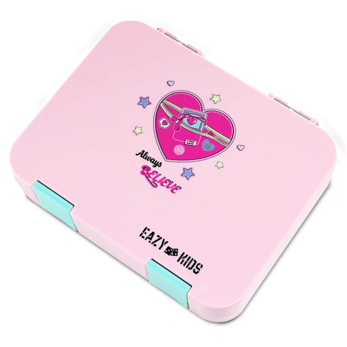 Eazy Kids 640ml Always Believe Pink Convertible Bento Lunch Box with Insulated Water Bottle