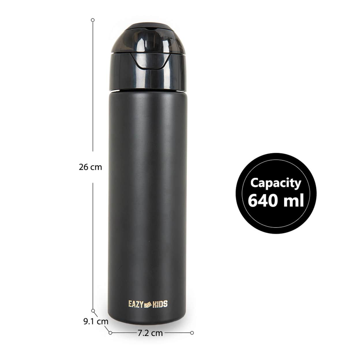 Eazy Kids 640ml Black Insulated Stainless Steel Water Bottle with Spray