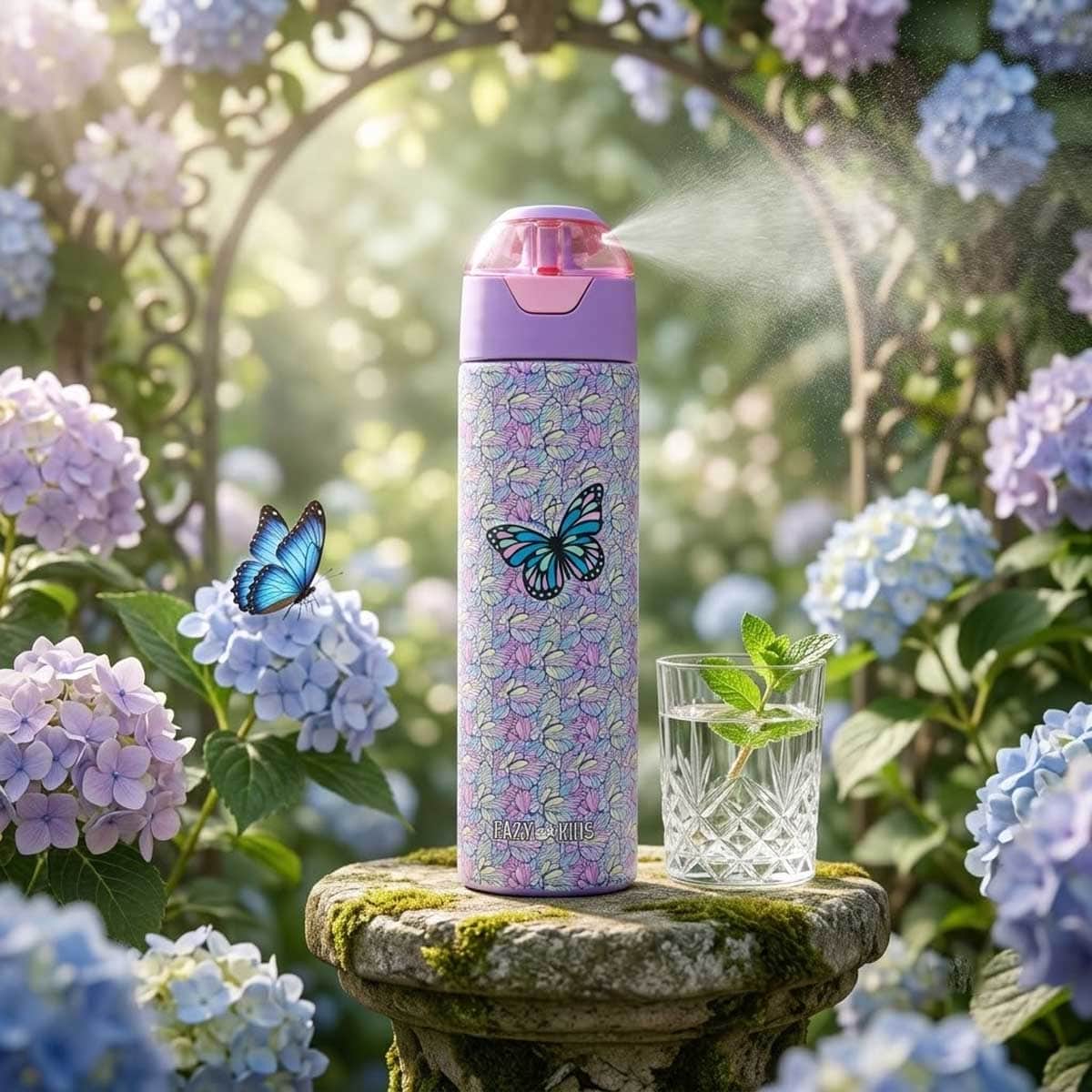 Eazy Kids 640ml Butterfly Insulated Stainless Steel Water Bottle with Spray