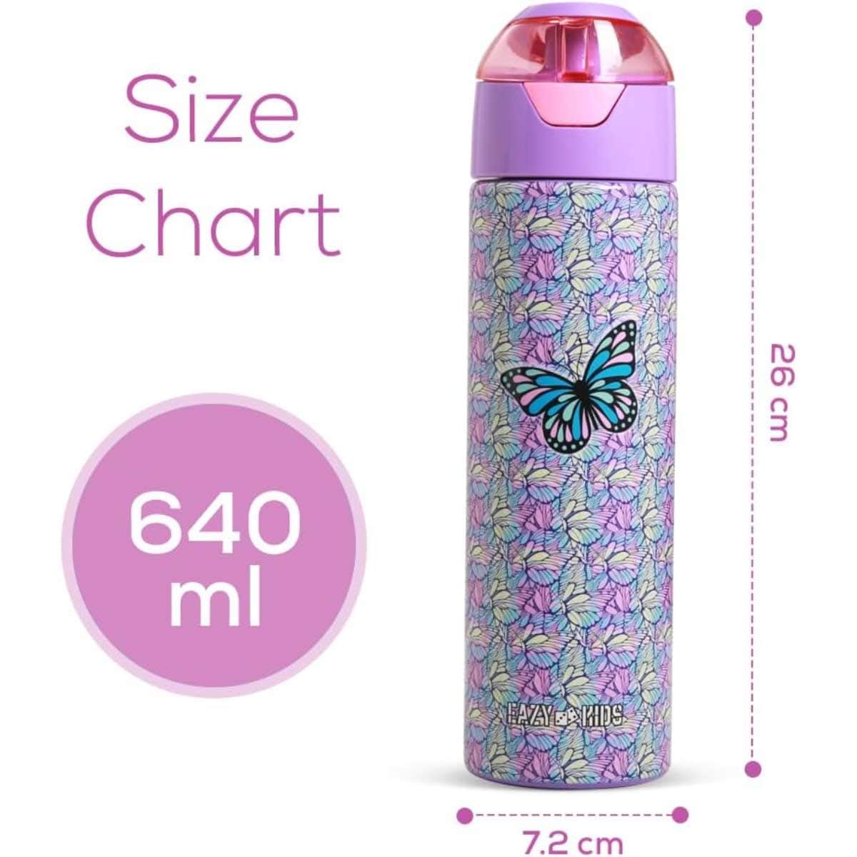 Eazy Kids 640ml Butterfly Insulated Stainless Steel Water Bottle with Spray