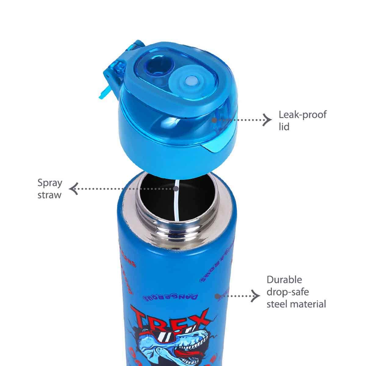 Eazy Kids 640ml Double Wall Insulated Steel Dinosaur Water Bottle with Spray Unisex, 3-4 Years