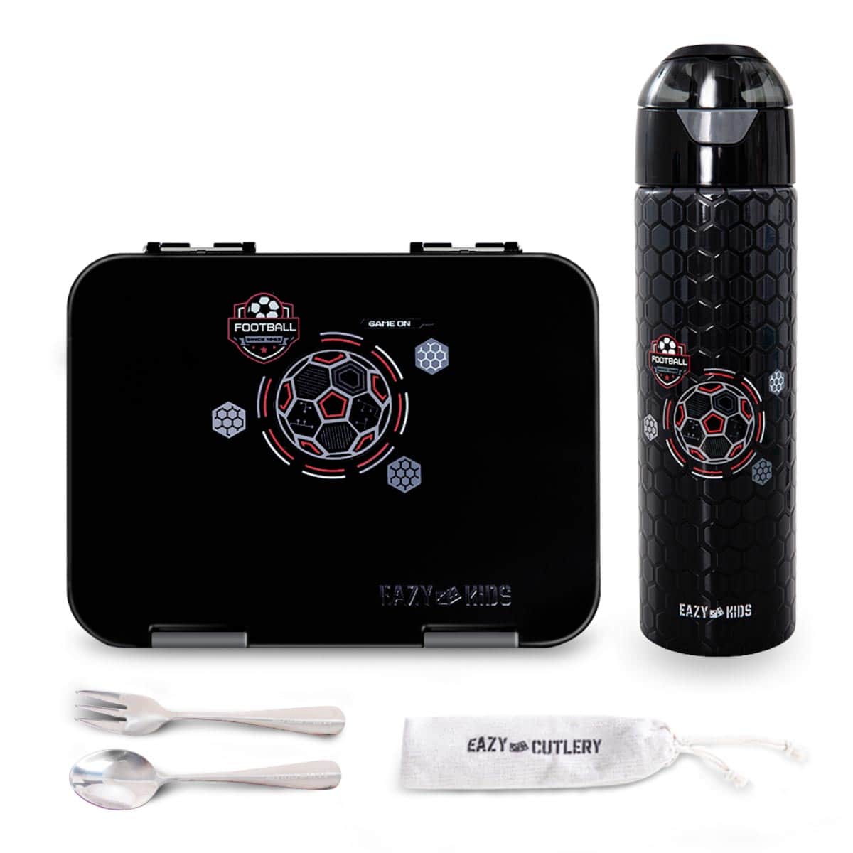 Eazy Kids 640ml Football Convertible Bento Lunch Box with Insulated Water Bottle