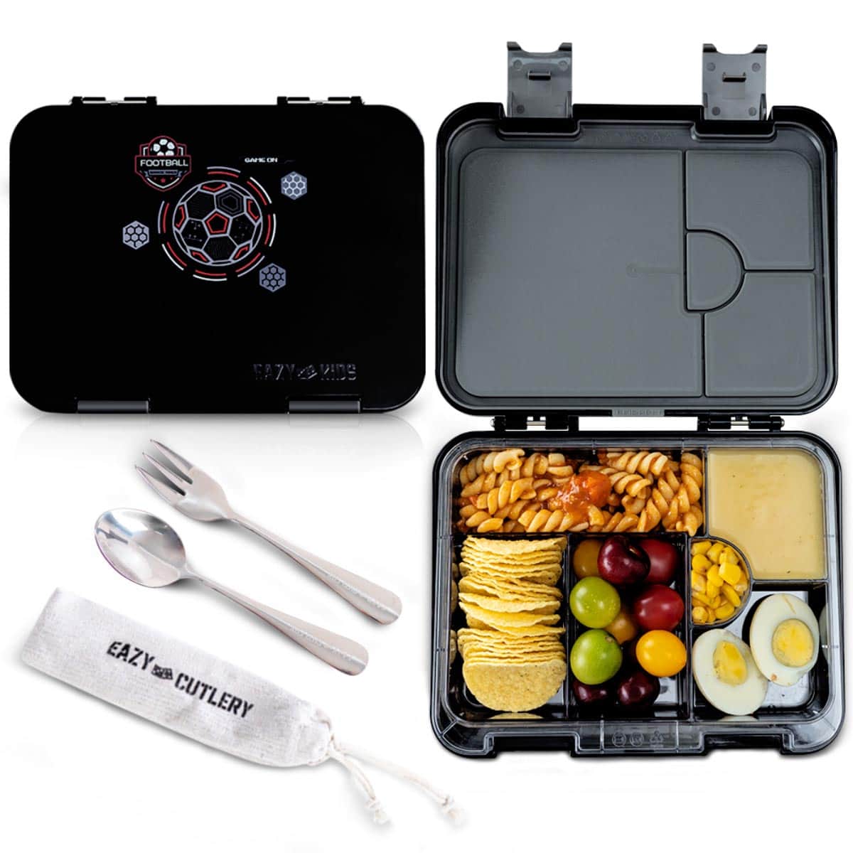 Eazy Kids 640ml Football Convertible Bento Lunch Box with Insulated Water Bottle