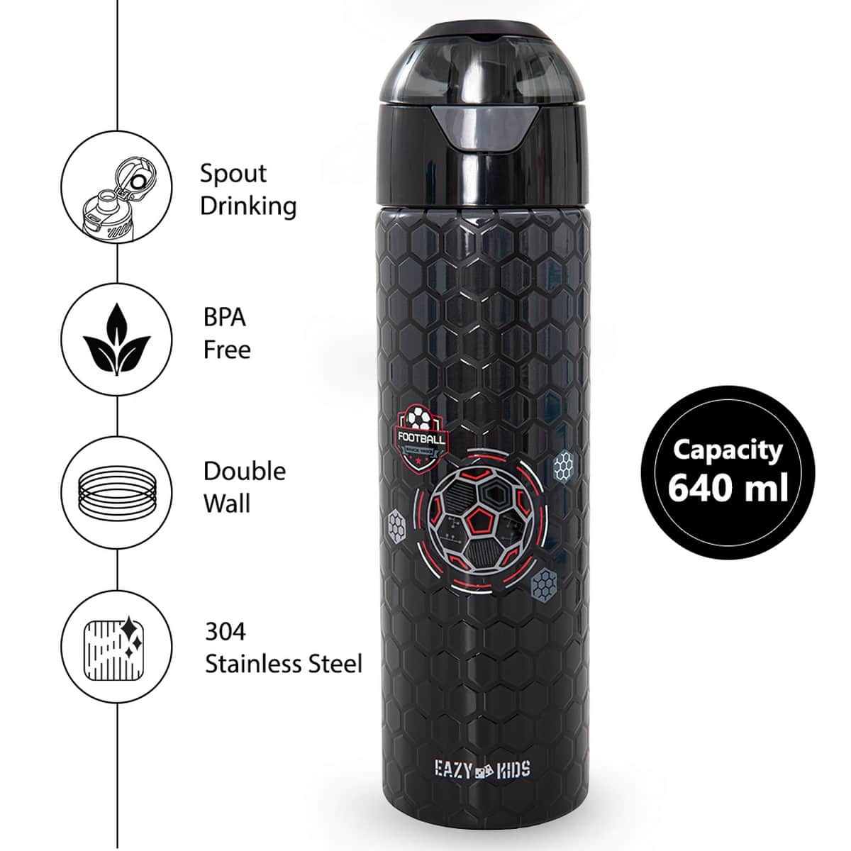 Eazy Kids 640ml Football Insulated Stainless Steel Water Bottle with Spray