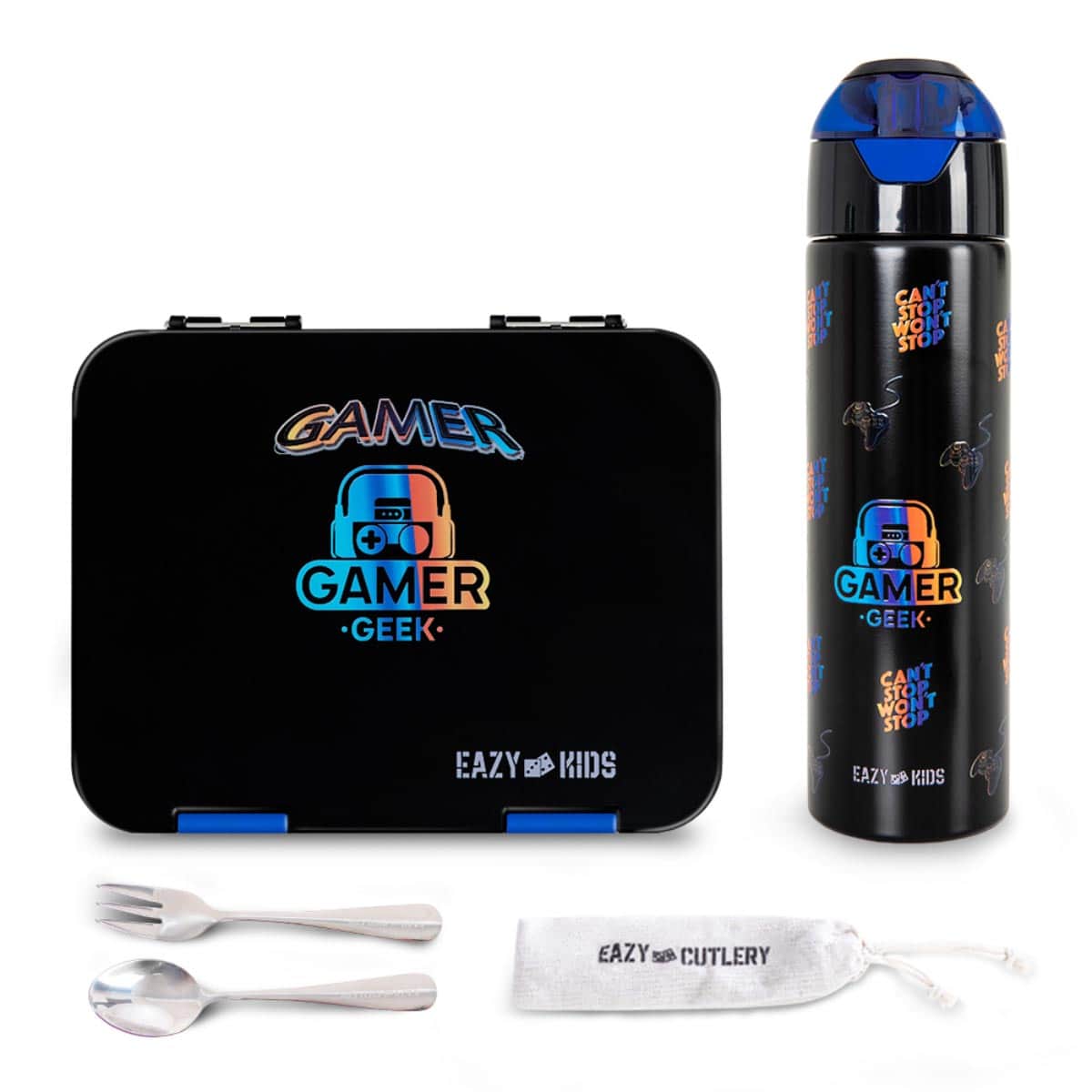 Eazy Kids 640ml Gamer Convertible Bento Lunch Box with Insulated Water Bottle