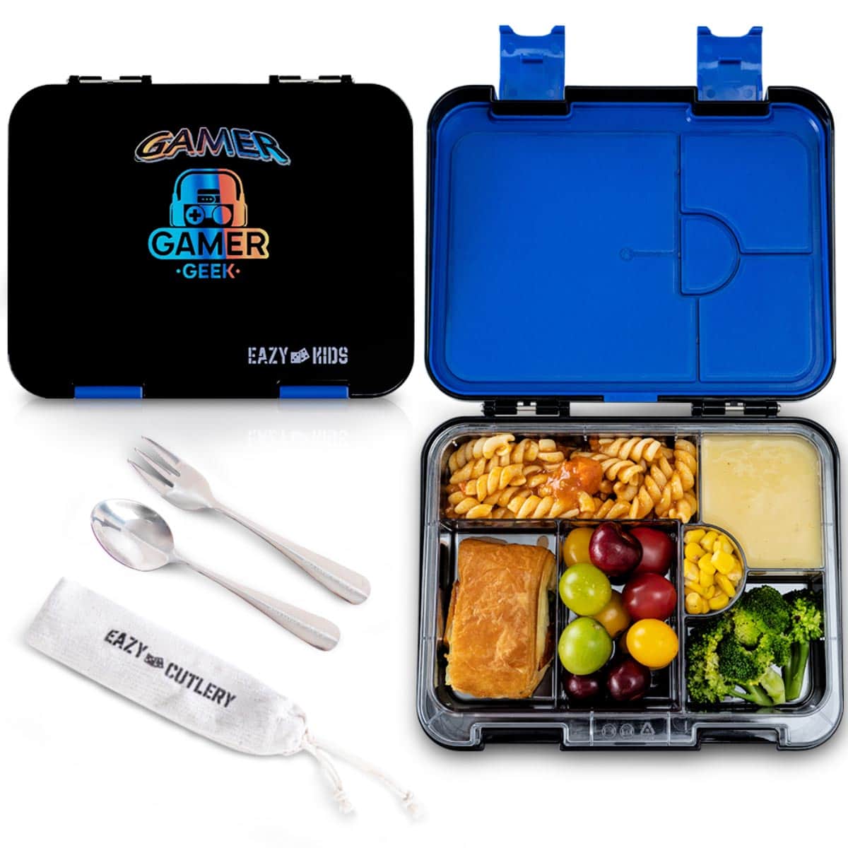 Eazy Kids 640ml Gamer Convertible Bento Lunch Box with Insulated Water Bottle