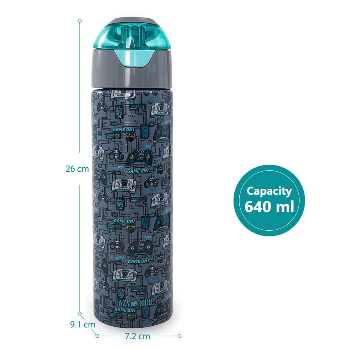 Eazy Kids 640ml Gaming Insulated Stainless Steel Water Bottle with Spray