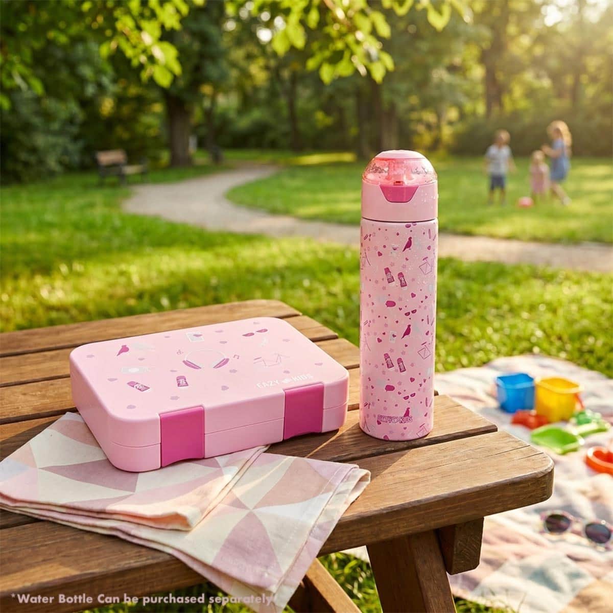 Eazy Kids 640ml Life Pink Convertible Bento Lunch Box with Insulated Water Bottle